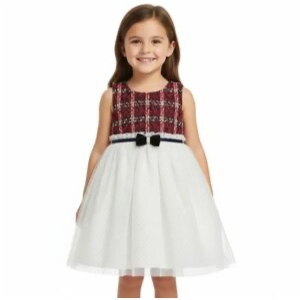 Blueberi Boulevard Plaid and Polka Dot Red and White Formal Kids Dress Sz 5